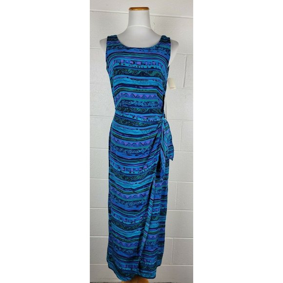 Spencer Jeremy Dresses & Skirts - Vtg NWT Womens Spenser Jeremy Silk Blue‎ Purple Tribal Print Stripe Dress sz 8